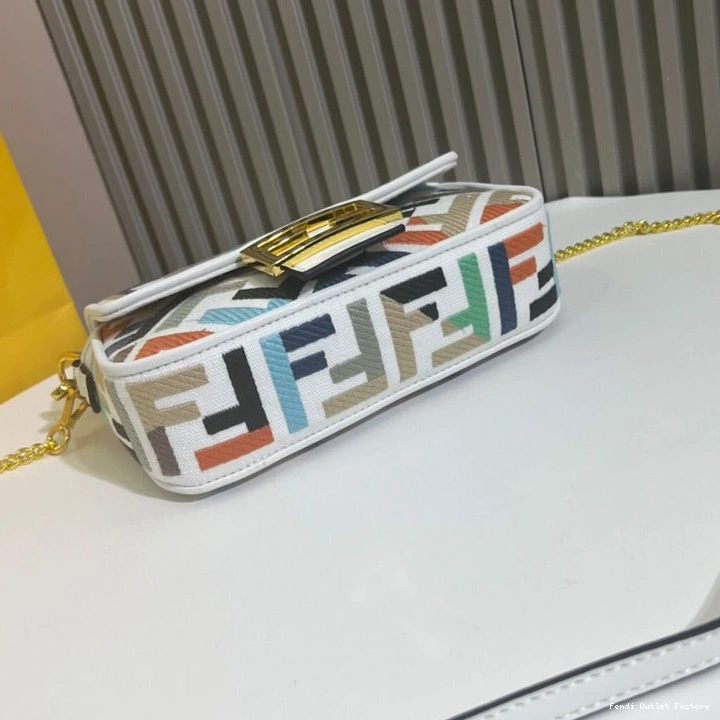Vintage HOT Mini Motif Baguette FF In White Bag Canvas Fendi Multi 0727